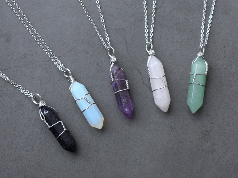Wire Wrapped Gemstone Necklace Crystal Necklace Rose Quartz Etsy