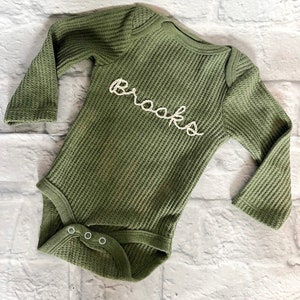 Custom Hand Embroidered Long Sleeve Waffle Bodysuit/Long Sleeve Ribbed Bodysuit image 1