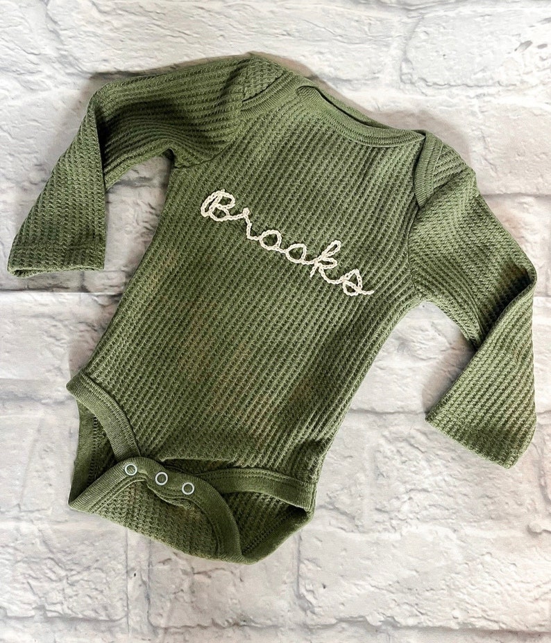 Custom Hand Embroidered Long Sleeve Waffle Bodysuit/Long Sleeve Ribbed Bodysuit image 1