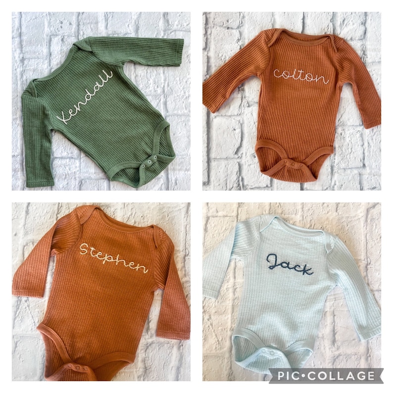 Custom Hand Embroidered Long Sleeve Waffle Bodysuit/Long Sleeve Ribbed Bodysuit image 5