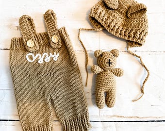 Hand-Woven Bear Outfit – Newborn Photo Prop, Keepsake