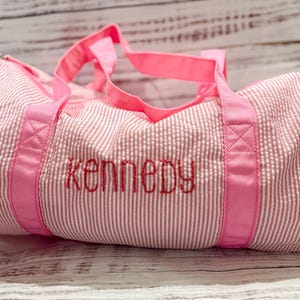 Custom Hand Embroidered Seersucker Duffle Bag