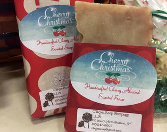 Cherry Almond Soap, Beeswax and Honey Soap with Oats, Holiday soap, Beeswax soap, Cherry soap, Christmas Soap, Almond Soap, Almond Cherry