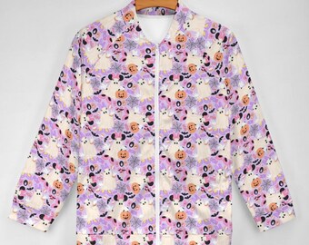Minnie and Daisy Halloween Zip-Up Jacket | Minnie and Daisy Halloween Jacket | Halloween Scrub Jacket | Disney Jacket | Disney Nurse Jacket