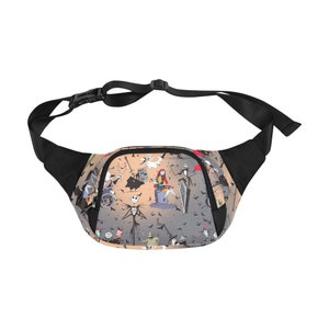 May include: A black fanny pack with an adjustable strap. The front of the pack features a colorful print of characters from the Nightmare Before Christmas movie.