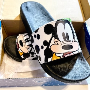 READY TO SHIP with Minor Flaw Men's Size 12 : Goofy Slip On Sandals | Goofy Sandals | Disney Slides | Disney Slip On Shoes | Mickey Slides