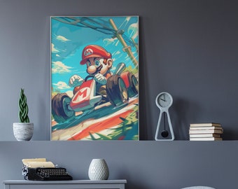 Mario Kart Racing - Poster Art, Vibrant Video Game Wall Decor, Digital Download
