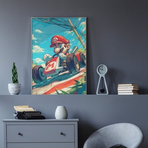 Mario Kart Racing - Póster artístico, decoración de pared de videojuegos vibrante, descarga digital