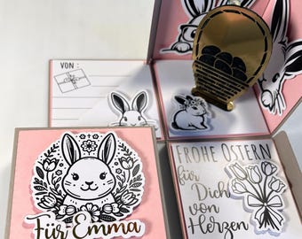Explosionsbox Ostern, Geldgeschenk Ostern, kreative Osterkarte, Oster Überraschungsbox, Geschenkbox mit Osterhase