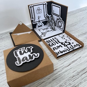 Explosionsbox für Fotoshooting-Gutschein/ Geschenkverpackung personalisiert – 3D Box mit Kamera-Motiv – Geldgeschenk Fotografie 画像 1