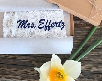 Strumpfband personalisiert -Garter mit Strassknöpf Silber 21mm