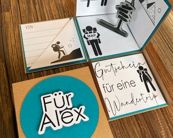 Explosionsbox Wanderung Wandertrip Wanderausflug personalisiert |für Wanderer, Bergefans Spaziergänger| Geldgeschenk Gutschein Geschenkidee