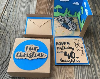 Explosionsbox Fahrrad personalisiert – Geldgeschenk Radfahrer Geburtstag Geschenkbox 3D Überraschungsbox Radtour Geschenkidee