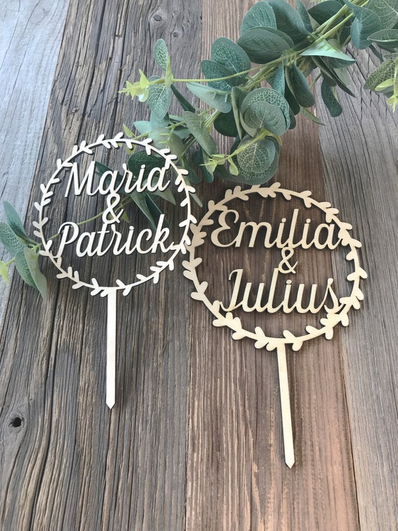 Personalized Wedding Cake Topper, Romantic Wreath, Anniversary, Birthday