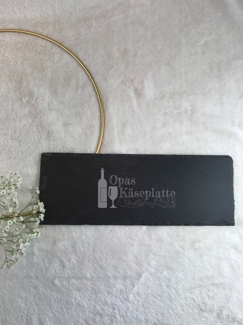 Servierplatte mit "Flaschen-Motiv" personalisierbar / Platte aus Schiefer mit Bild und Wunschtext graviert / inkl. Versand!!! image 1
