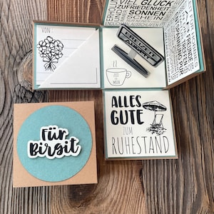 Explosionsbox als Geschenk / Thema: Rente, Rente, Ruhestand, Rentner, Rentnerin mit Personalisierung