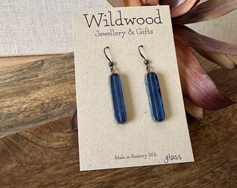 Glass Rectangle Drop Dangle Earrings - Blue