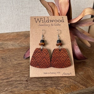 Geometric Jarrah Dangle Earrings - Earthy Black Brown