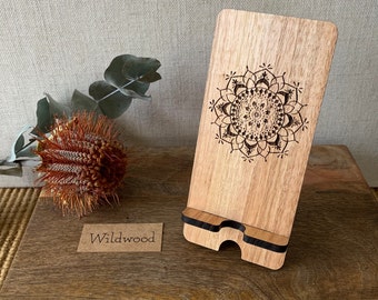 Australian Hardwood- Mobile Phone Stand - Docking Station - Mandala