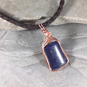 Lapis Lazuli Copper Necklace for Men, Braided Leather Necklace, September Birthstone, Blue Stone Jewelry, Gift for Boyfriend,