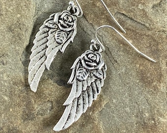 Silver Angel Wing Earrings for men and women, Memorial Earrings, Silver Charm Earrings , Bereavement Gift