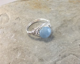 Natural Aquamarine Ring Silver, March Birthstone Ring for Women, Genuine Aquamarine, Boho Gemstone Ring, Unique Gift for Her