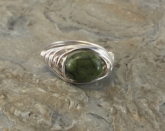 Irish Connemara Marble Ring, Celtic Ring Silver, Green Ireland Stone, Celtic Jewelry Gift