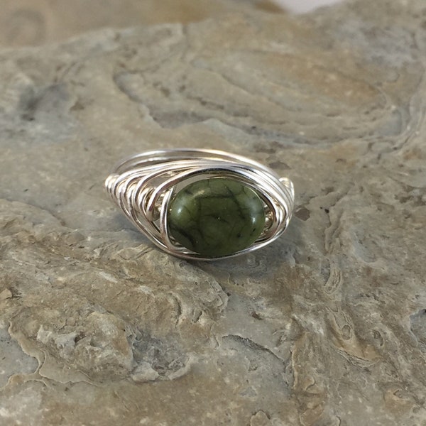 Irish Connemara Marble Ring, Celtic Ring Silver, Green Ireland Stone, Celtic Jewelry Gift