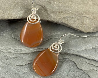 Natural Carnelian Earrings for Women, Orange Carneliean drop Earrings, Large Boho Gemstone Earrings Silver, Sacral  Chakra Healing Stone