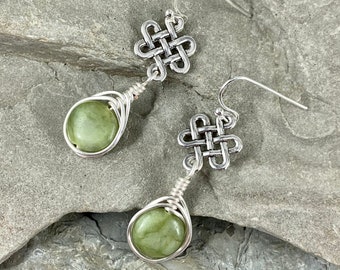 Connemara marble Celtic Knot Earrings for women, Green Gemstone Dangle Earrings, Celtic Jewelry, Ireland gemstone, Handmade  Irish Gifts