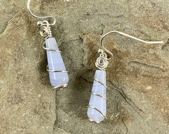 Blue Lace Agate Teardrop Earrings for Women, Light Blue Dainty Gemstone Drops, Natural Gemstone Jewelry Gift for Her, Healing Stone