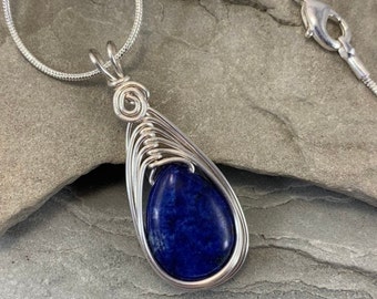 Lapis Lazuli Necklace, Lapis Lazuli Pendant with Silver Chain, Lapis Lazuli Jewelry gift for women