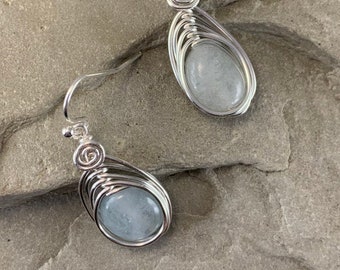 Natural Aquamarine Earrings Silver, Genuine Aquamarine drop earrings, March Birthstone
