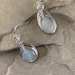 Natural Aquamarine Earrings Silver, Genuine Aquamarine drop earrings, March Birthstone image 1