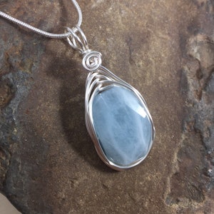 Aquamarine Pendant, Large Aquamarine Stone Necklace, Faceted Genuine Gemstone, Wire Wrapped on a Silver Chain March Birthstone image 9