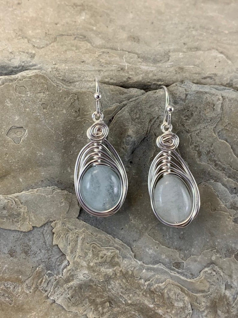 Natural Aquamarine Earrings Silver, Genuine Aquamarine drop earrings, March Birthstone image 5