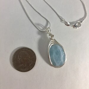 Aquamarine Pendant, Large Aquamarine Stone Necklace, Faceted Genuine Gemstone, Wire Wrapped on a Silver Chain March Birthstone image 4