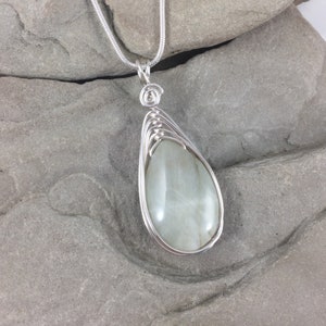 Mint Green Jasper Necklace, Jasper Pendant Silver, Healing Stone Jewelry, Wire Wrapped Natural Gemstone