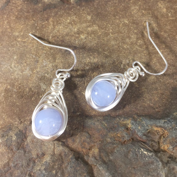 Blue Lace Agate Earrings Dangle Silver, Drop Gemstone Earrings Blue Agate, gift for Women, Blue Periwinkle Jewelry