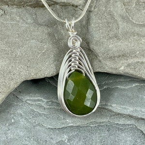 Green Jade Necklace for Women, Faceted Jade Pendant Gift for Her, Dainty Teardrop Gemstone Drop, Green Jade Jewelry image 1