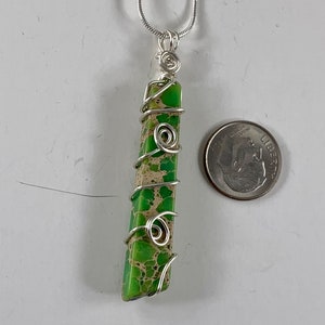 Green Sea Sediment Jasper Necklace, Terra Jasper Long Stone Pendant, Wire Wrapped Bohemian Jewelry Gift for Her, Wire Wrap Pendant image 3