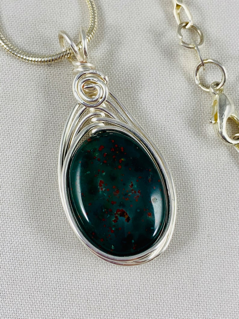 Natural Bloodstone Necklace for Women, Wire Wrapped Bloodstone Pendant, March Birthstone Gift for Her, Protection Amulet, Genuine Gemstone image 5