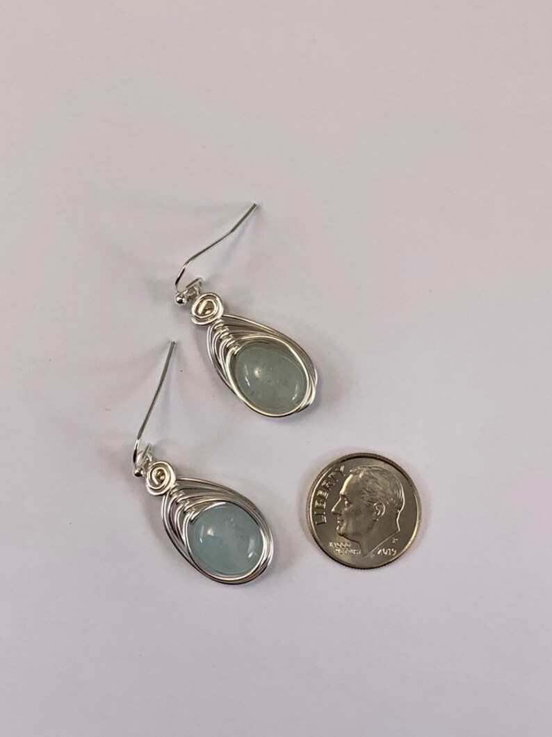 Natural Aquamarine Earrings Silver, Genuine Aquamarine drop earrings, March Birthstone image 4