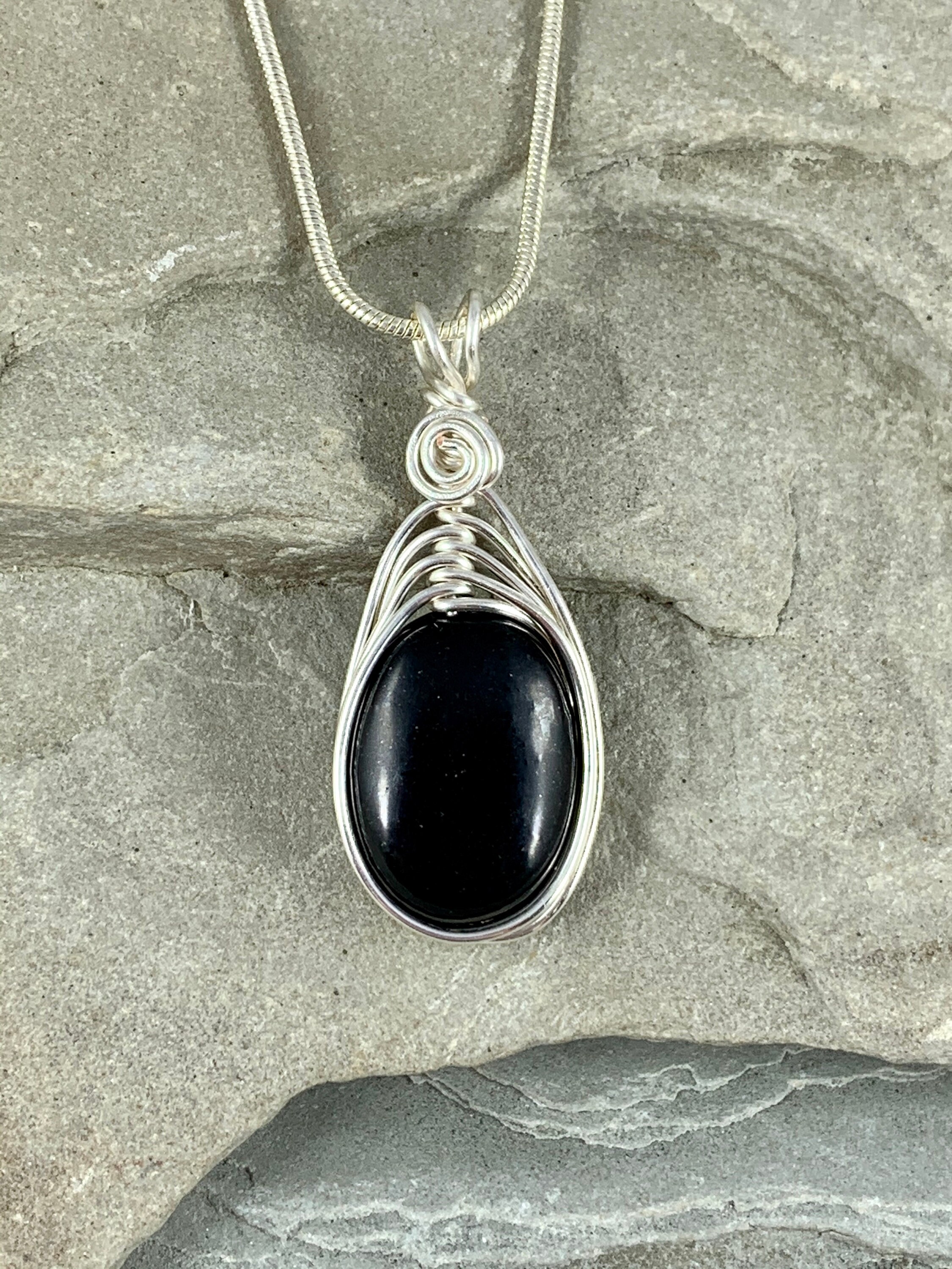 Natural Shungite Necklace for Women Black Gemstonependant Etsy