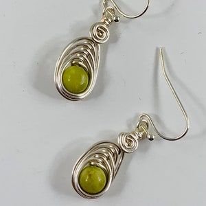 Dainty Natural Peridot Earrings for Women, Wire wrapped Green Gemstone Dangle Earrings, August Birthstone Gift for Her image 3