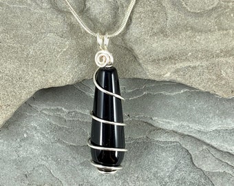 Black Onyx Necklace for Women, Black Onyx Pendant Gift for Her, Stress Relief Stone, Minimalist Jewelry, Genuine Gemstone,July Birthstone