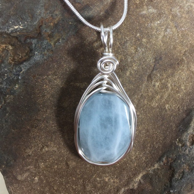Aquamarine Pendant, Large Aquamarine Stone Necklace, Faceted Genuine Gemstone, Wire Wrapped on a Silver Chain March Birthstone image 7