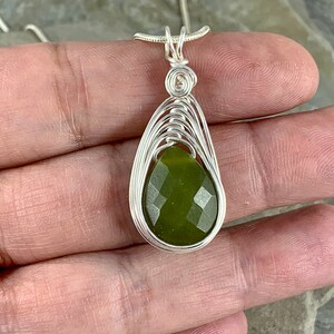 Green Jade Necklace for Women, Faceted Jade Pendant Gift for Her, Dainty Teardrop Gemstone Drop, Green Jade Jewelry image 3