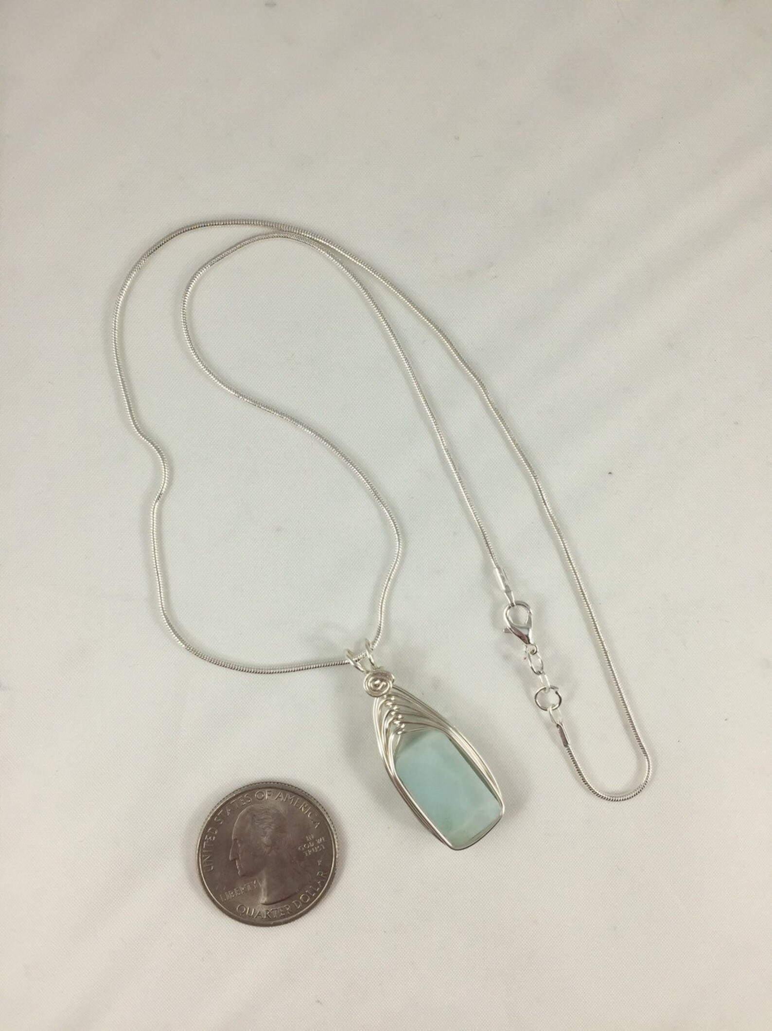 Genuine Amazonite Necklace Silver Wire Wrapped Amazonite Etsy
