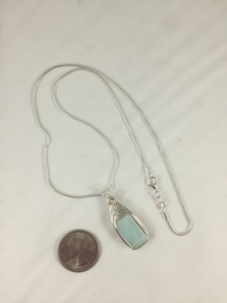 Genuine Amazonite Necklace Silver Wire Wrapped Amazonite Etsy